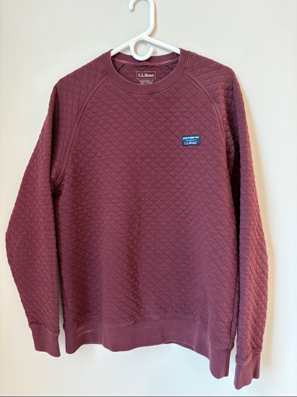 L.L. Bean Women’s Quilted Crewneck Oversized Sweatshirt in Burgundy